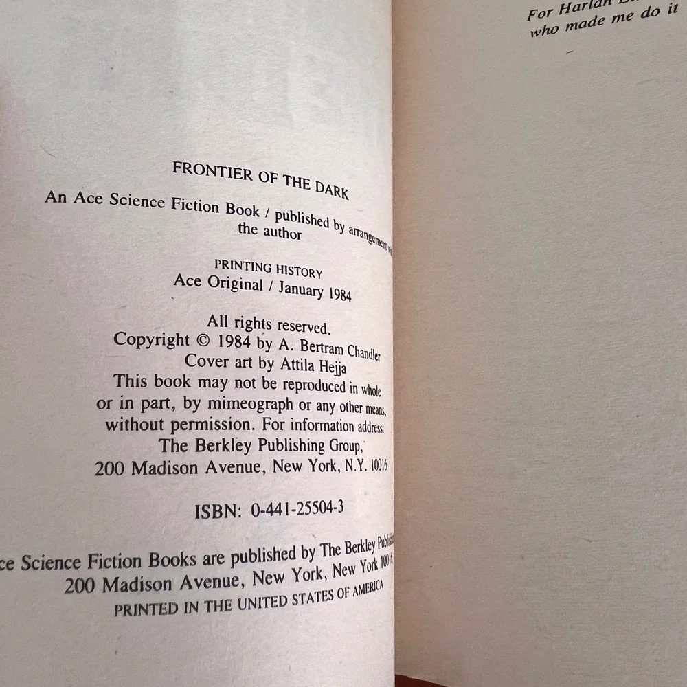 Frontier of the Dark A. Bertram‎ Chandler Ace Science Fiction 1984 Paperback